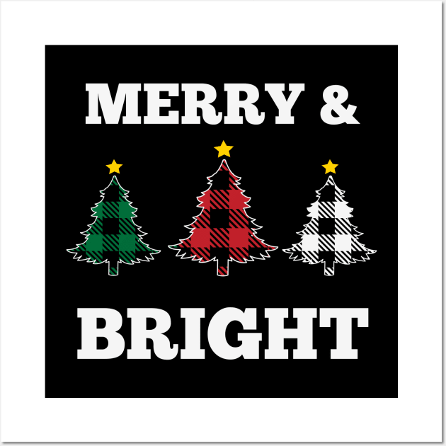 Merry and Bright Plaid Pattern Christmas Tree Ugly Holiday Sweater Wall Art by BadDesignCo